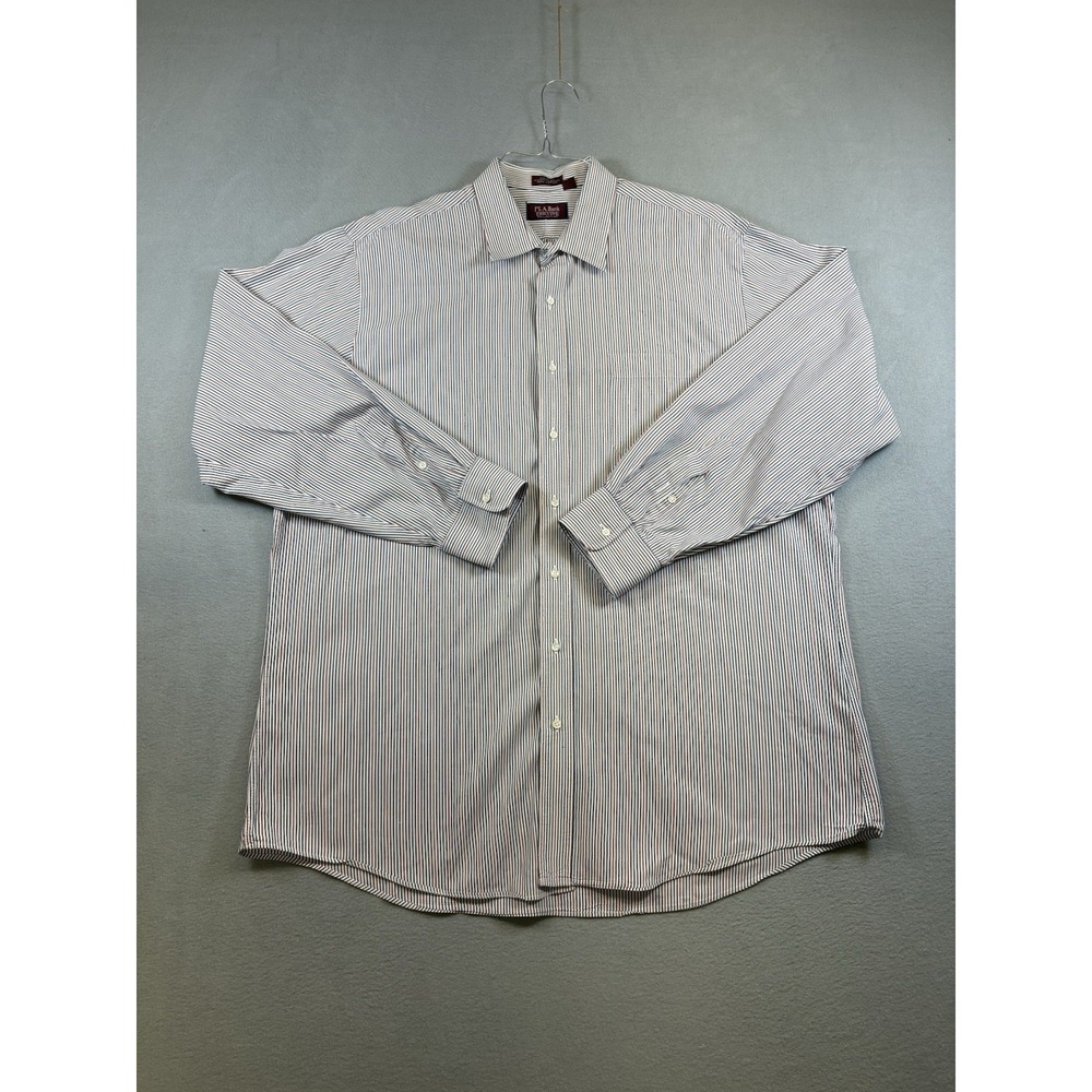 J.S. Bank Executive Collection 17.5 35 Blue Red Stripe Dress Shirt Cotton USA